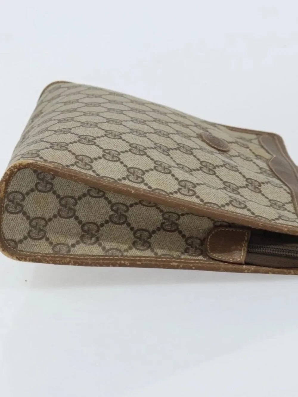 GUCCI GG Supreme Clutch Bag PVC Beige Gold 97 01 038 Auth 173939